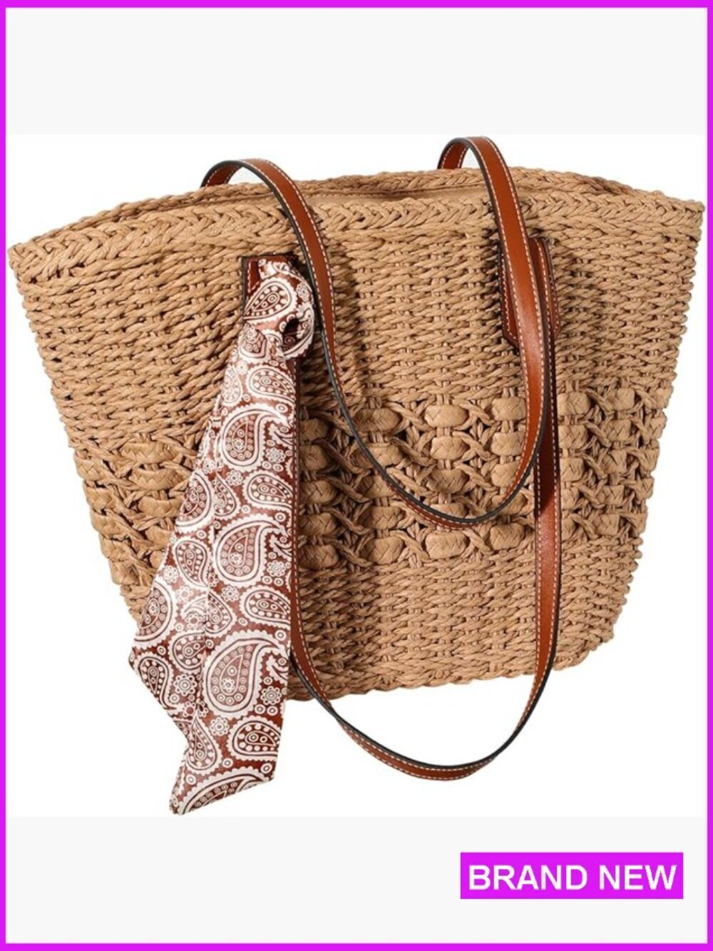 Straw Woven Tote Bag Summer Beach Boho Chic Large Capacity Handbag
